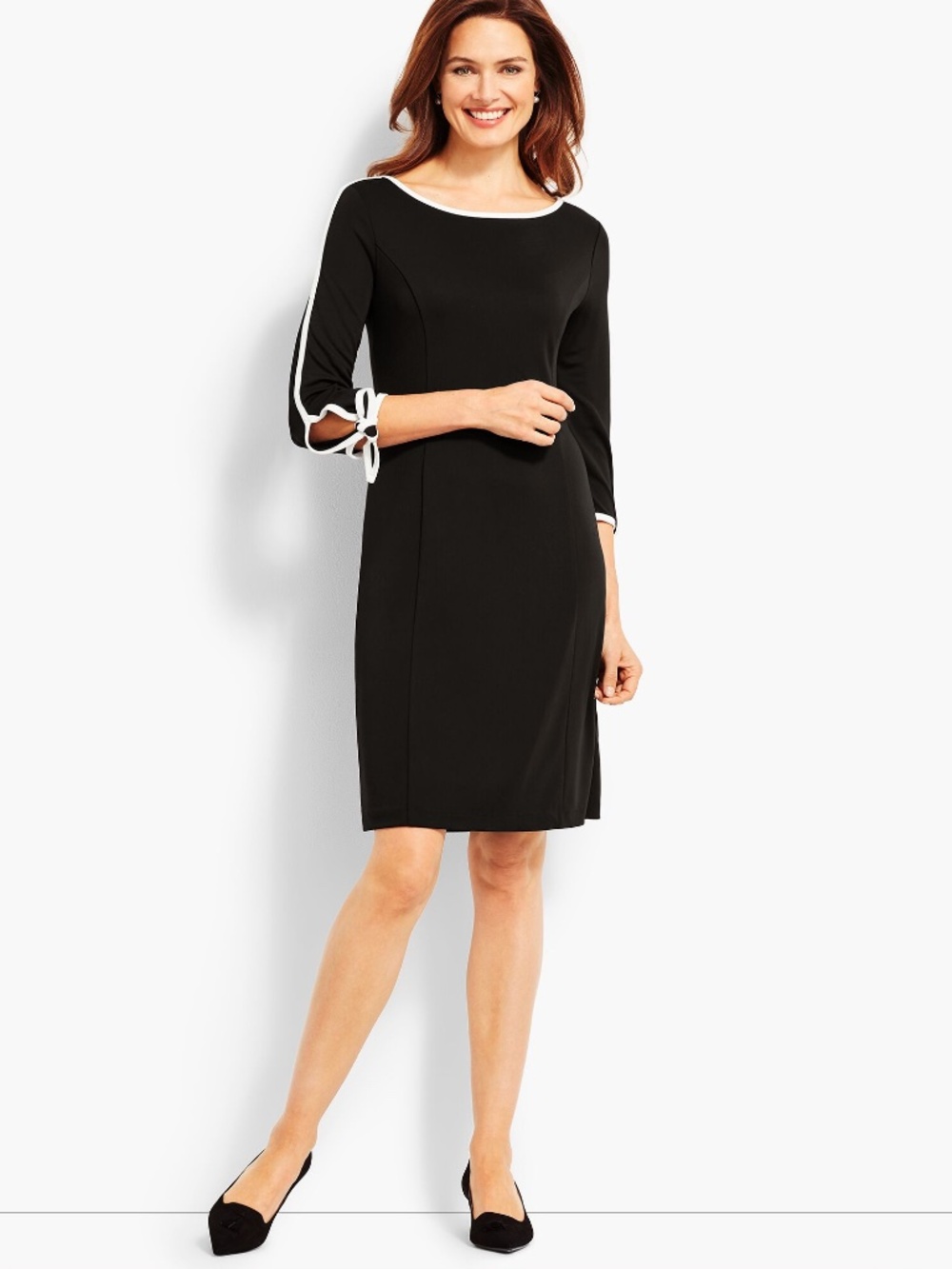 Talbots Refined Ponte Contrast Trim Bow Sleeve Sheath Dress M NWT